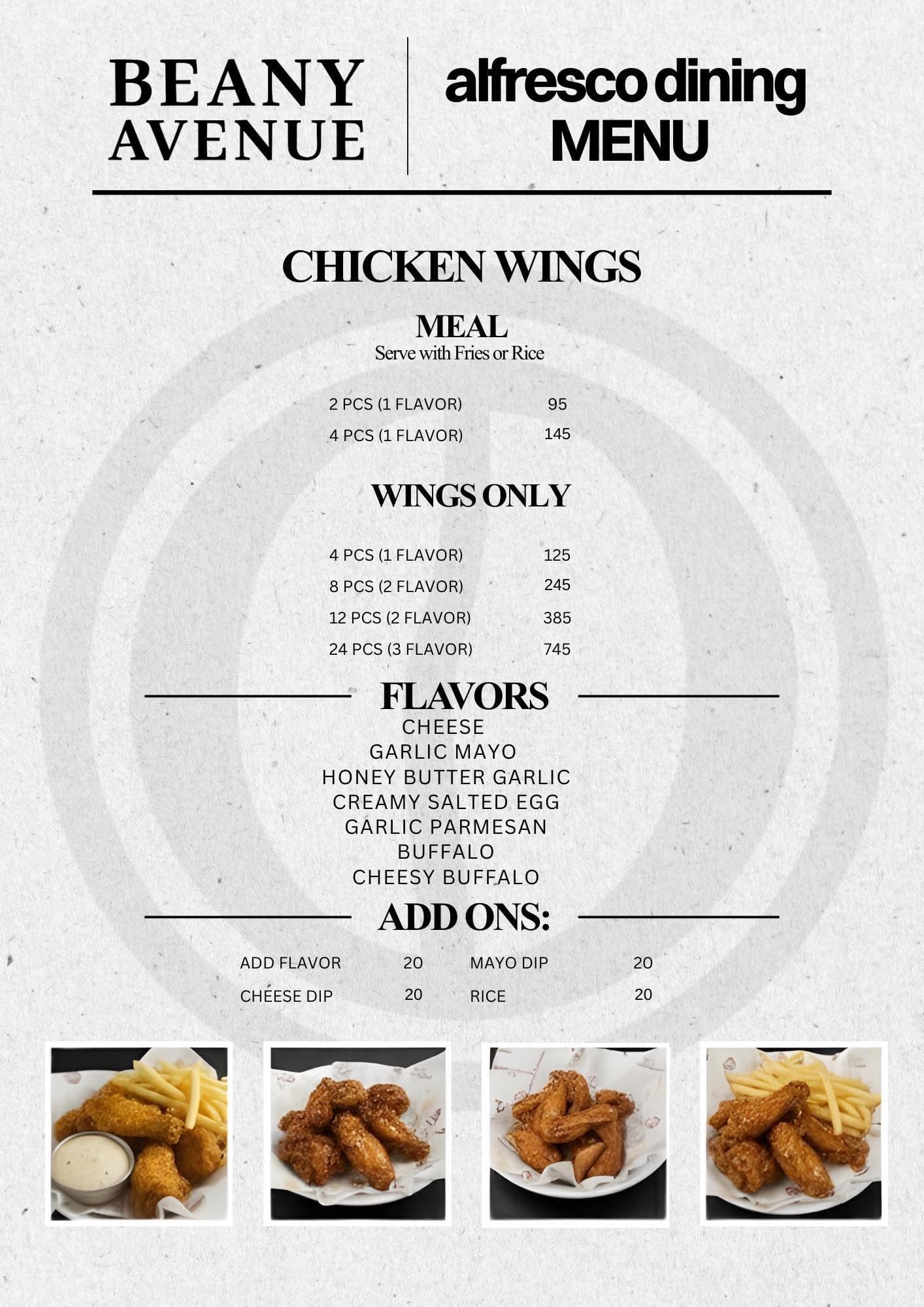 Beany Avenue Alfresco Dining Menu